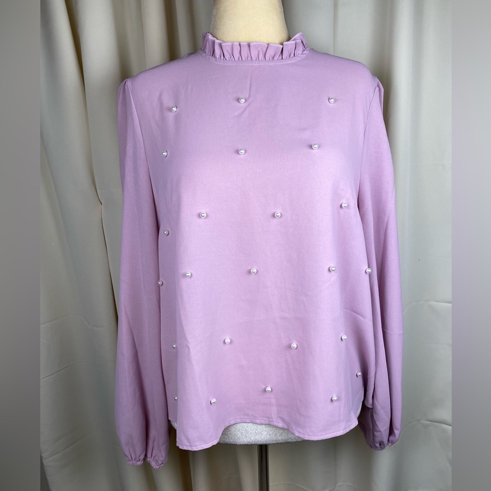 SHEIN Lavender Blouse with Pearl Details